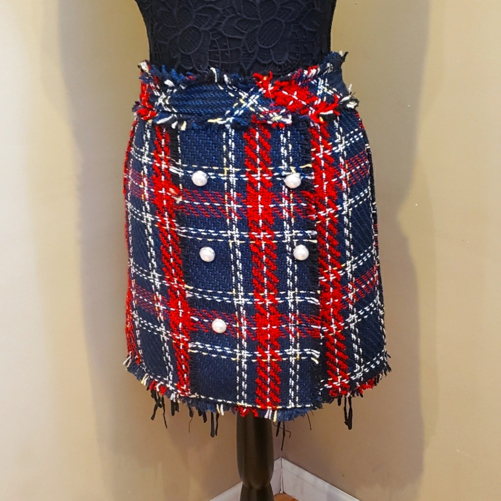 Tweed plaid skirt